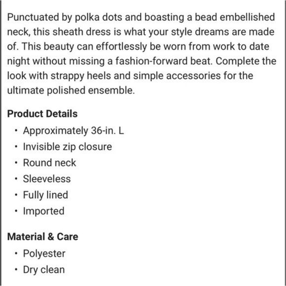 Tahari Polka Dot Embellished Neckline Sleeveless Dress size 4 Petite Navy Blue - Picture 12 of 12